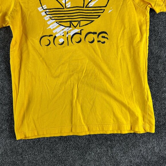 Adidas Tee Shirt Boys Large Yellow Cotton Short Sleeve Logo Crew Neck - Picture 3 of 7